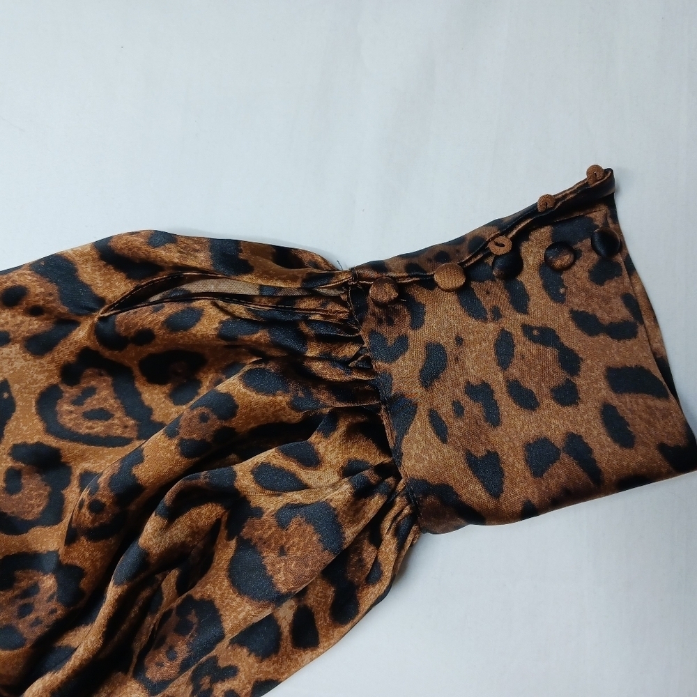H&M Dark Leopard Print Long Sleeve Tie-Back Crop Top Women’s XS - Picture 3 of 10